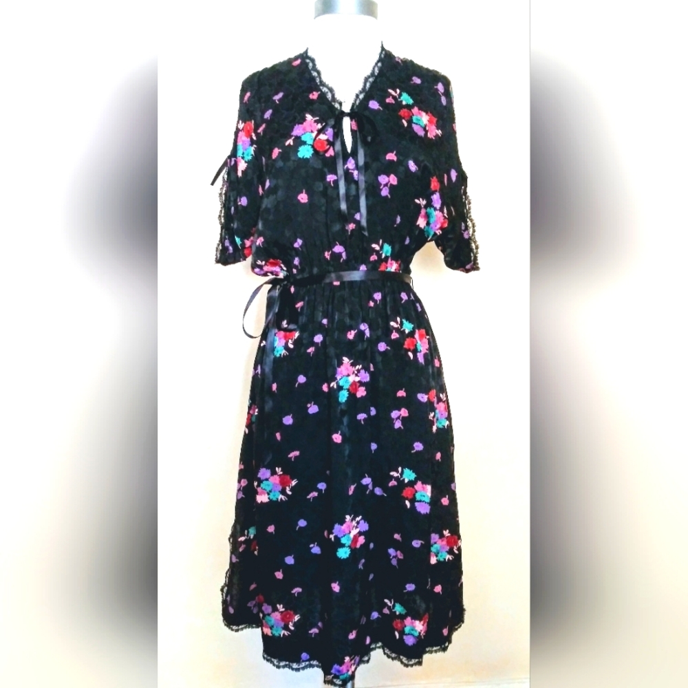 Marion Digney Vintage Black Floral Dress